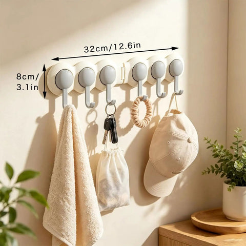 No Drill Drama Heavy Duty Wall Hook Rack With Grip Tape That Saves Your Paint While Serving A Flexible Swivel Fold, holding towels and keys.