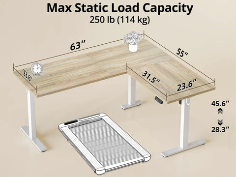 L Shaped Standing Desk With Electric Height Adjustment For Corner Setup Reversible Left Or Right 63 By 55 Inches Sit Stand Computer Table In Maple Finish