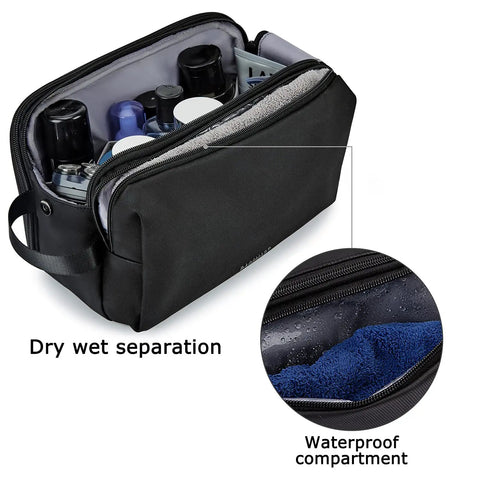 Travel Toiletry Organizer Dopp Kit For Men Large Water Resistant Shaving Bag with dry wet separation and waterproof compartment