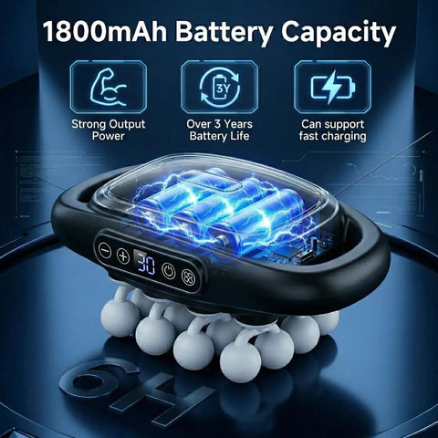 Beast 16 Head Deep Tissue Massager With Heat featuring 1800mAh battery, digital display, and multi-head design