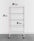 5 Tier Heavy Duty Steel Wire Shelf On Wheels NSF Certified Utility Rack 18x36x72 Inches Great For Garage Home Shop Ample Storage With Smooth Roll Casters Industrial Grade Racking, 36w x 18d x 72h
