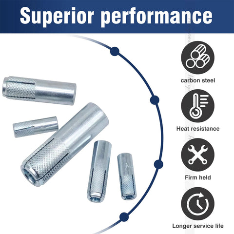 Drop-In Anchor Kit With 3 1/7 Inch Hole Depth And 1 Inch Hole Diameter, Zinc Plated Carbon Steel Expansion Anchors For Solid Concrete And Stone