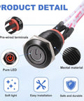 12mm Chassis Metal Power Button With Red LED 39 Inch Wire On Off Switch For ATX PC Builds DIY Friendly Case Button Black Finish Easy Install Power Symbol For Front Panel, pre-wired terminals