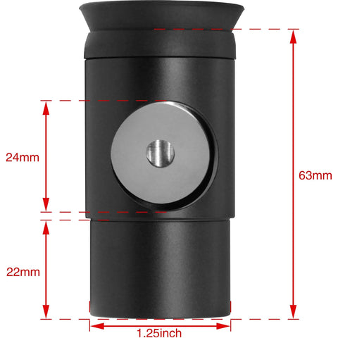 1.25 Inch All Metal Collimating Cheshire Eyepiece Without Laser For Newtonian Reflector Telescopes, dimensions highlighted.