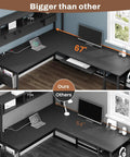 Comparison of L Shaped Gaming Desk With Power Outlet LED Lights Pegboard Keyboard Tray Storage Bag Headphone Hook CPU Stand sizes.