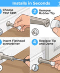 Step-by-step installation guide for Heavy Duty Door Stoppers For Bottom Of Door Solid Metal Baseboard Mounted Screw In Wall And Floor Protector Satin Nickel Finish 3 Inch 8 Pack.