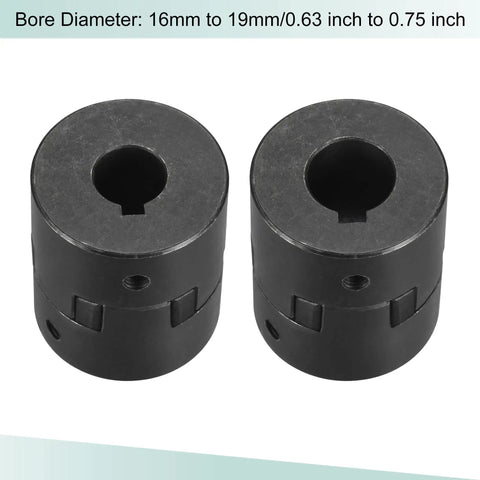 Two Flexible Coupling Shafts 16mm to 19mm Bore, 51mm Long, 44mm Outer Diameter, 5mm to 6mm Slot Width, for CNC and Motor Use