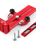 Thin Rip Jig With Safety One Way Roller Bearing And Three Pulleys For Safe Repetitive Narrow Strip Cuts On Table Saw And Router Table Fits 3/8 By 3/4 Inch T Slot And U Slot And 1/4 By 3/8 Inch T Slot, featuring red aluminum with knurled rollers and attachments