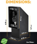 Dimensions of Electrical Outlet Hidden Wall Safe with keyed lock shown, size 6.15 x 4.1 x 3.15 inches, patented design
