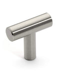 European Style T Bar Pull Satin Nickel Cabinet Hardware Solid Steel Handle with One and a Half Inch Width, One and Quarter Inch Height.