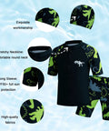 Boys Swim Set With UPF50 Long Sleeve Zip Rash Guard And Quick Dry Trunks 4 Way Stretch Beachwear For Swim Lessons Water Park And Beach Ages 4 To 12 Black