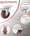 Heavy Duty 4 Inch Casters Set Of 4 With Brakes, 2000 Lbs Load Capacity, Glass Filled Nylon Wheels