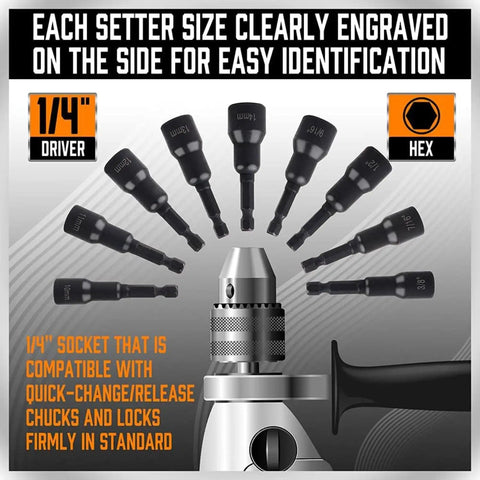 Ultimate 21 Piece Magnetic Nut Driver Set With Impact Socket Adapter Kit, 1/4" driver, hex bits