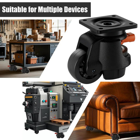Tough As Nails 2 Inch Leveling Casters Set Of 4 With Adjustable Steel Feet, close-up of black nylon wheel on industrial caster.
