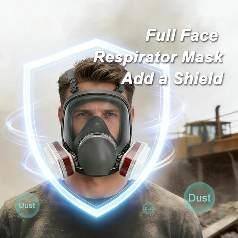 Man wearing Dope Pro Grade Full Face Respirator Mask With Replaceable Filters For Painting and Dust Protection