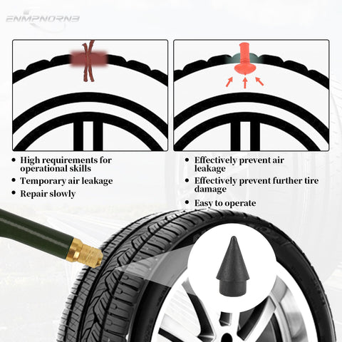 Comparison diagram of Tubeless Tire Repair Kit With Mushroom Plugs And Patch Kit for quick fix flat on tires with tools displayed