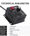 Heavy Duty AC Motor Speed Controller Featuring Crisp LED Readout With 120V SCR Voltage Regulator side view showing input and output specifications.