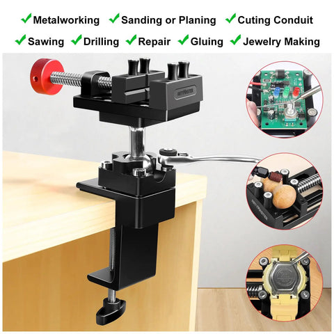 360 Degree Rotating Mini Bench Vise With Quick Release Ratchet Wrench 2.48 Inch clamped on desk for woodworking and metalworking