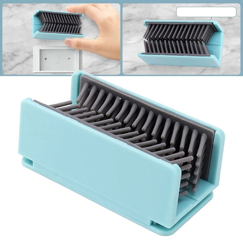 Reusable Silicone Hair Catcher Avoid Clogging Bathtub Drain in blue with flexible bristles, designed for easy hair trapping.