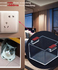Magnetic Push Button Switch Protective Cover Square 84x84x62mm next to cat and room setup.