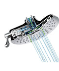 Cutaway view of Velocity Chrome Two-Function Rain Shower Head With Immersion Technology, exposing internal spray mechanics.