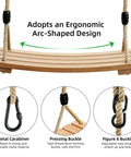 Beech Wood Tree Swing Seat With Adjustable Rope For Kids, ergonomic design with non-slip ridges, rope buckles and carabiners