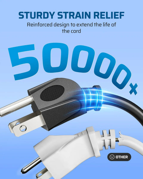 Close-up of Heavy Duty 6ft Weatherproof Extension Cord 14 3 SJTW Indoor Use 3 Prong Power Cable Black ETL Listed 2 Pack