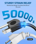 Close-up of black Outdoor Extension Cord 25Ft Waterproof Power Cable 14 Gauge 3 Conductor with reinforced blades and strain relief