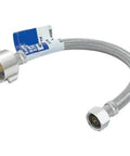 16 Inch Stainless Steel Braided Toilet Water Supply Line With 7/8 Inch Ballcock Outlet And 1/2 Inch FIP Inlet in a coiled position.