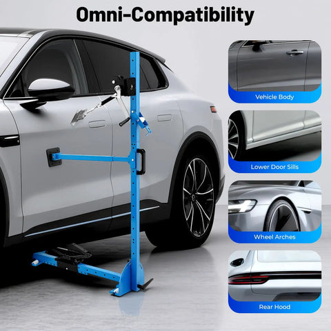 Car Dent Repair Tool With 120 Degree Adjustable Pulling 1763 Pounds Of Pulling Power Retractable Base For Easy Access And Dents Fixed Fast On Cars Trucks And SUVs; blue puller on car door