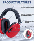 Adult Noise Canceling Earmuffs With 26dB NRR For Hearing Protection, red earmuffs with padded headband and memory foam cushions