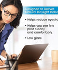 Woman using Two In One ClearSun LED Magnifier Light Floor And Table Lamp For Crafting Sewing Reading and Needlework, reducing eyestrain.