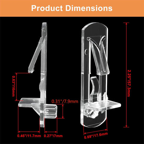 Set Of 20 Plastic Locking Shelf Pins 5mm For Three Quarter Inch Wood Shelving showing dimensions in mm and inches