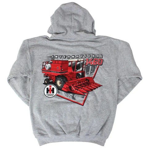 Youth Gray 1460 Combine Hooded Sweatshirt With Ultra Soft Cotton Blend Realistic Farm Machine Graphic Everyday Wear For Junior Farmers And Weekend Gear