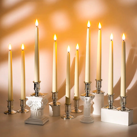 Elegant display of Dope Cone Shaped Flameless Window Candles 12 Pack LED Battery Powered Timed Warm Light With 3D Wick, Plastic Base