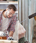 Man using 400 Piece Hardware Nails Kit For Picture Hanging Galvanized Nails In Seven Size Ranges for DIY project with hammer.