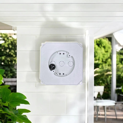 All Weather Universal Siding Mounting Block With Built In Electrical Box For Outdoor Lights Cameras And Outlets White Mounting Bracket For Vinyl Wood Fiber Cement And Stucco Siding 1 Pack on white siding