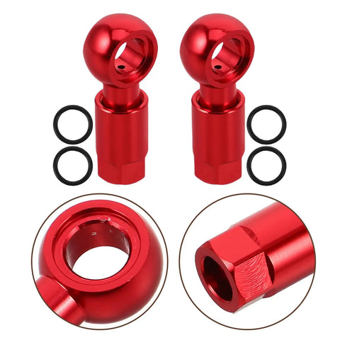Top Aluminum Alloy Hydraulic Hose Fittings And A Pair Quick Connect Couplers For Bike Disc Brakes Gives Tight Seam Fit With A Dope Red Finish For Super Reliable Braking Grip And Sick Style That Keeps Everything Fresh For Riding Like A Boss Anytime. Red alloy bike brake hose connectors with O-rings