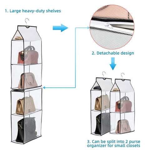 Casual Hanging Purse Organizer For Closet With Four Mesh Shelves Two Pack See Through Breathable Bag Storage design details