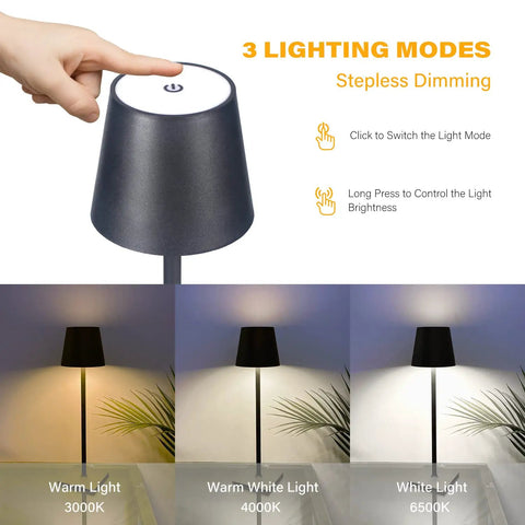 Cordless LED Desk Lamp With 5000mAh Battery, 3 Color Temperatures, Stepless Dimming, And Touch Control, lighting modes display