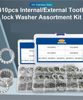 Internal Star Tooth Lock Washers Assortment Kit featuring 410 and 820 pieces in a plastic organizer box