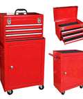 Rolling Garage Tool Organizer With Detachable 3 Drawer Chest And Large Storage Cabinet Adjustable Shelves Red Steel Build For Heavy Duty Shop Organization And Portable Tool Box