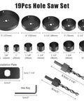Badass 19 Piece Hole Saw Kit Packs Heavy Duty Carbon Steel Blades That Chops Wood Plywood Drywall And Pvc Smooth With Dual Mandrels And Rugged Carrying Case including various sized hole saws and accessories.