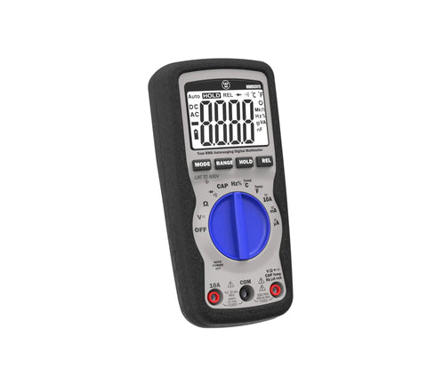 600V True RMS Auto Ranging Multimeter With Large Screen And Relative Mode displaying digital reading