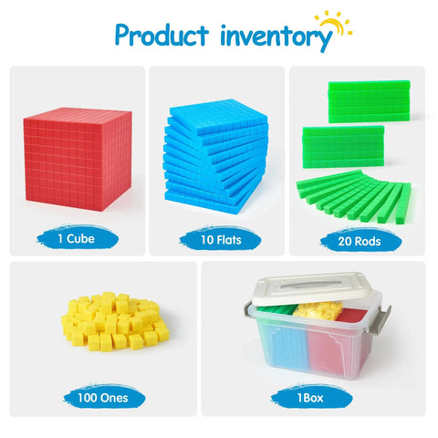 Plastic Base Ten Blocks Set For Hands On Math Learning Place Value Blocks And Counting Cubes For Second Grade Classrooms Includes One Cube Ten Flats Twenty Rods One Hundred Units And Storage Box displayed