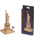 Statue Of Liberty 3D Puzzle Kit, 46 Piece Wooden DIY Model Stands 5.7 Inches, Easy Build No Glue Needed, World Cities Collection, Great Gift For Puzzle Buffs And History Lovers, shown assembled with box