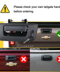 Heavy Duty Locking Tailgate Handle Latch Kit With Trim Bezel And Lock Cylinder, shown with compatible and incompatible truck handles.