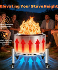 Universal 15-27 Inch Fire Pit Stand With Wheels Stainless Steel Adjustable Retractable Base elevating fire pit with flames