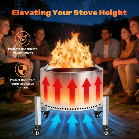 Universal 15-27 Inch Fire Pit Stand With Wheels Stainless Steel Adjustable Retractable Base elevating fire pit with flames