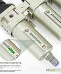 Close-up of Beefy Pro Grade Three Quarter Inch NPT Industrial Three Stage Air Dryer with visible sight glass and auto drain